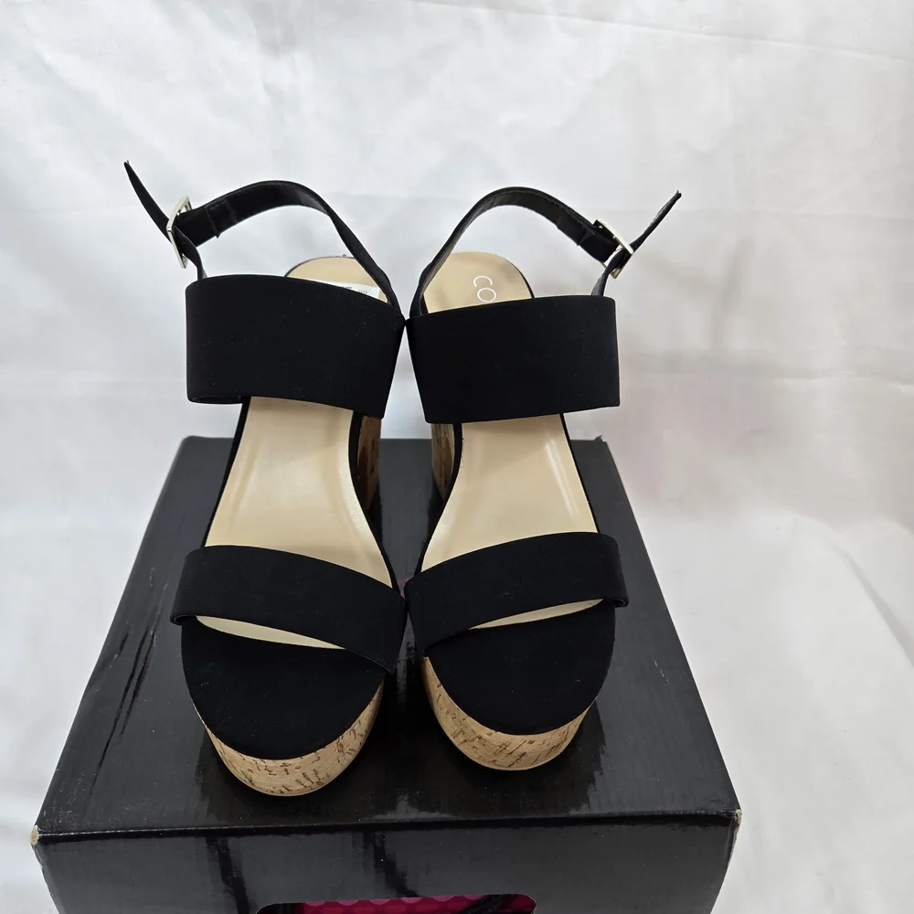 Coconuts by‎ Matisse Women's Black Chunky Cork Block Heel Platform Sandals 8 NEW